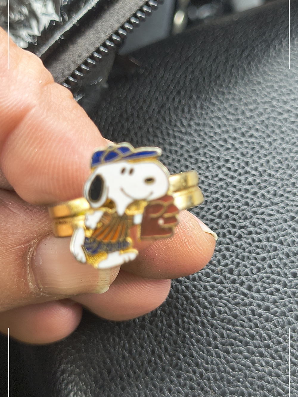 Gold Tone Snoopy Enamel Women's Ring - White/Blue/Red